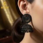 Black Oxidized Traditional Jhumka Earrings - Lightweight & Intricate - Image 2