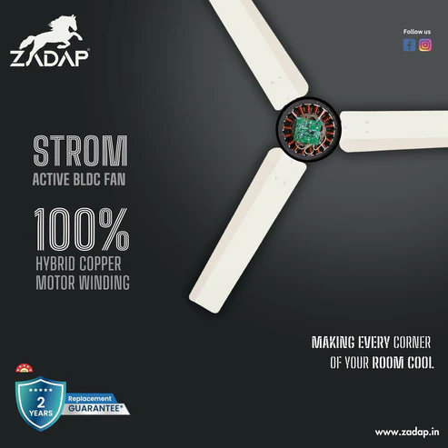 Zadap STROM 900mm High Speed BLDC Ceiling Fan with Remote (Ivory) - Image 4