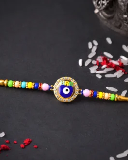Evil Eye ‘BRO’ Designer Rakhi with Colorful Beads (1 Pc)