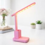 Pink LED Study Table Lamp with Pen Holder, Touch Control, 3 Light Modes - Image 2