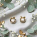 Korean Royal Bow-Knot Crystal Halo Pearl Studs For Girls And Women - Image 2