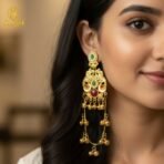 Green & Ruby Stone Kashmiri Traditional Gold-Plated Ghungroo Earrings For Women And Girls. - Image 2