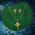 Cutwork Square Gold Pendant and Earring Set Elegant Traditional Jewelry Set - Image 2