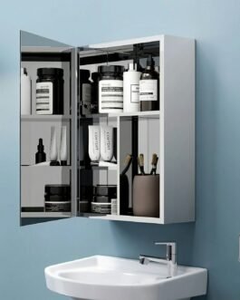 Wall Mounted Mirror Cabinet with Storage, HD Mirror Door Bathroom Organizer with Multi Shelf Storage & Modern Design