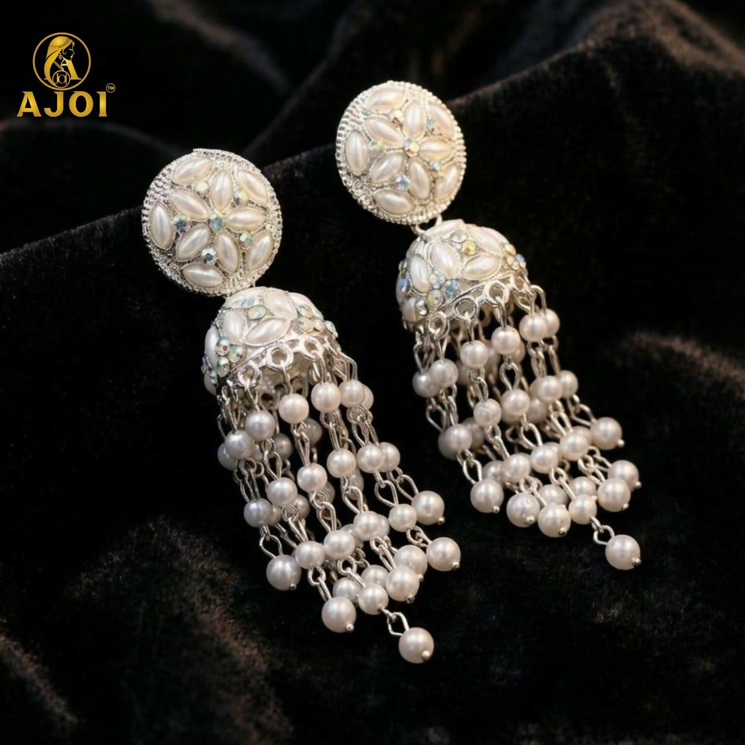 zwZzKyjNeO.jpg Luxury Handcrafted Pearl Chandelier Jhumka Earrings with Floral Studs & Cascading Pearl Drops - Image 1