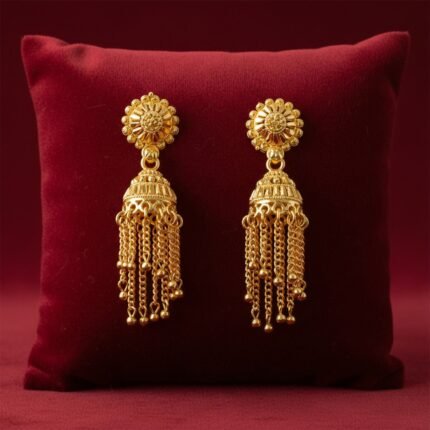 Gold Plated Long Chain Jhumka Earrings for Women – Elegant Party Wear
