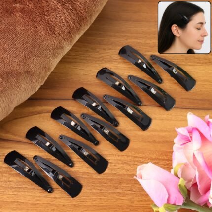 Metal Tik Tak Hair Clips 12-Pc Set - Durable Matt Black Accessories