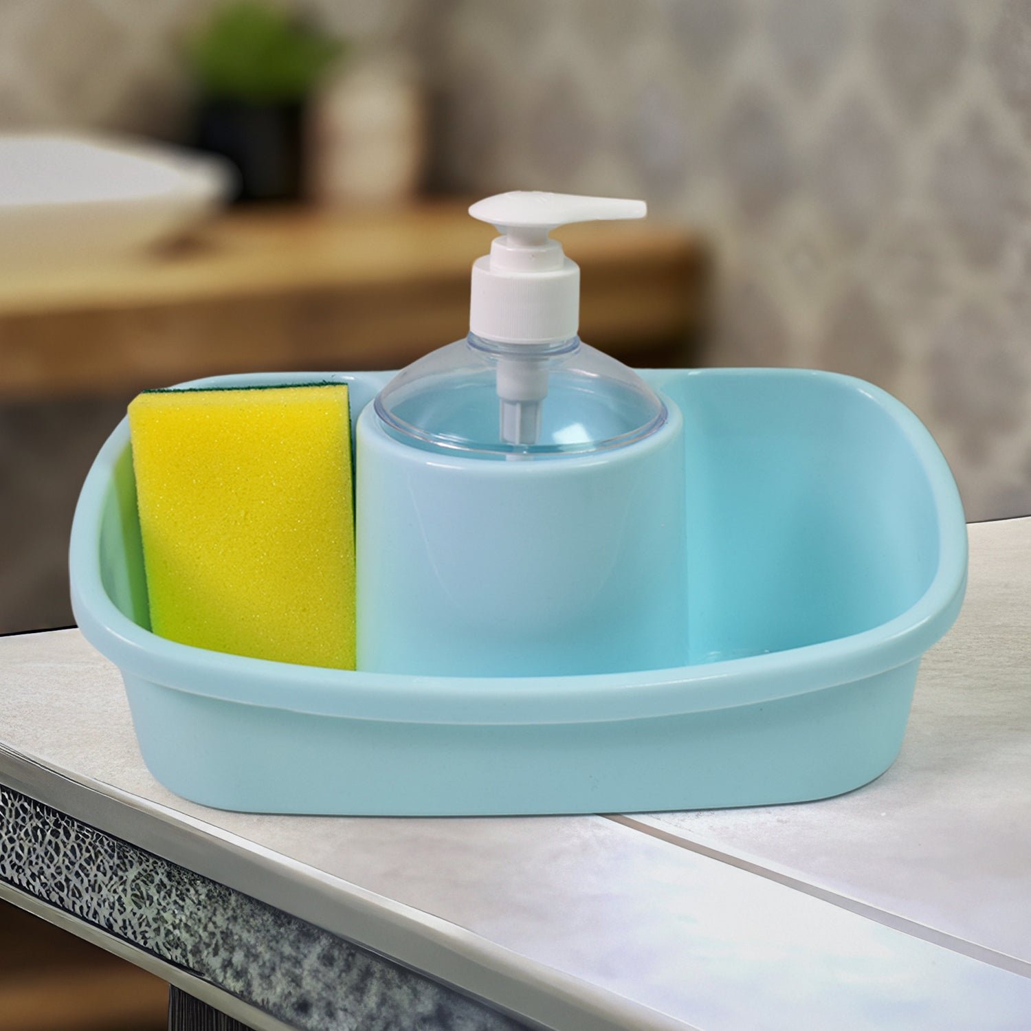 01_2455122a-31ab-47c4-9cb3-f94e29a1eda2.jpg 3 in 1 Hand wash Liquid Soap Dispenser with Sponge Holder (1 Set) - Image 1