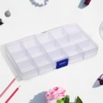 15-Grid Clear Plastic Jewelry Organizer Box with Adjustable Dividers