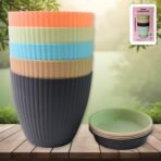 Round Plastic Flower Pot with Bottom Tray (5 Pcs Set / With Color Box)