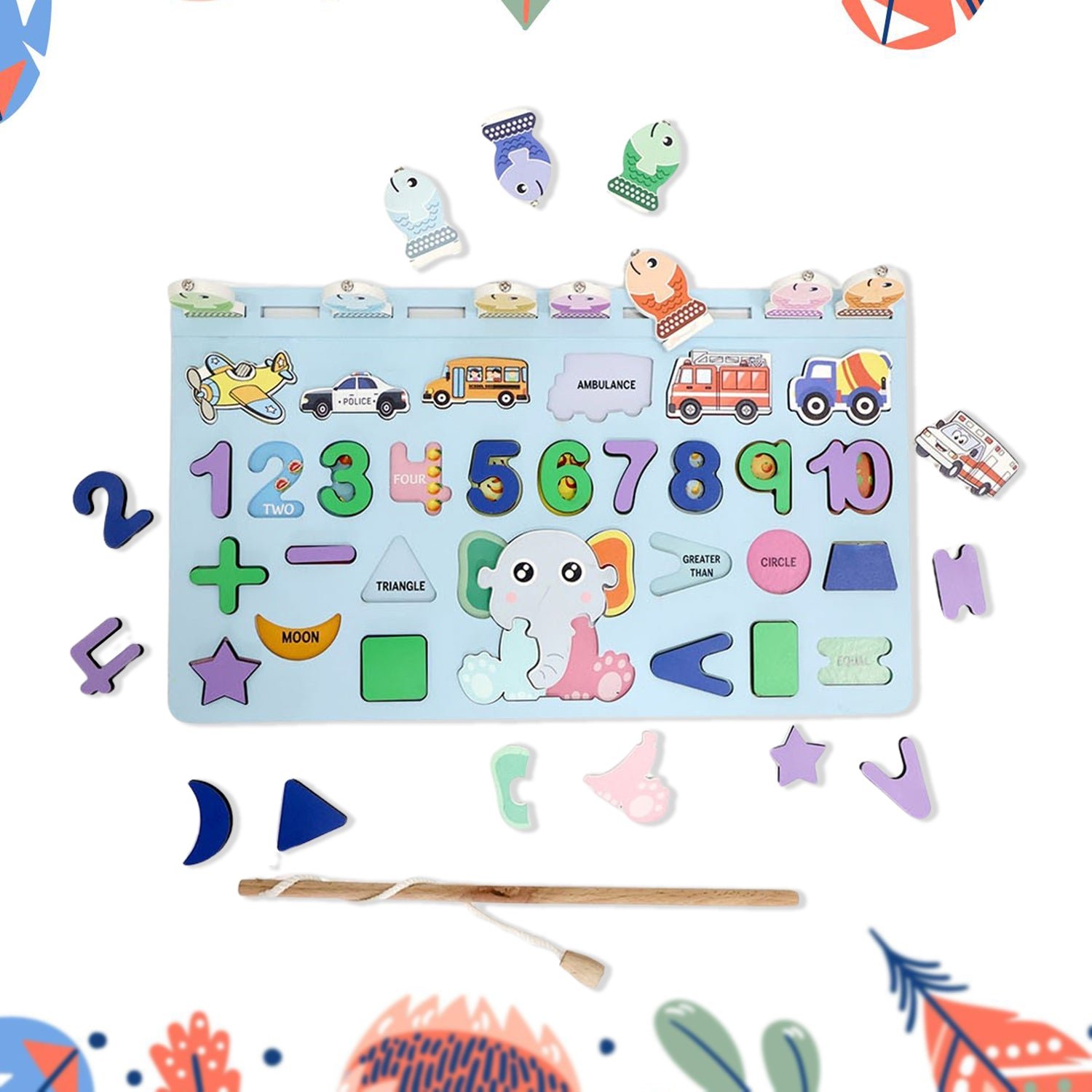 01_60f198ae-93d6-4a2d-9d79-cd6cd836db53.jpg Wooden Number Puzzle Match Board and magnetic rod - Image 1
