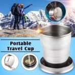 2-in-1 Stainless Steel Camping Folding Cup with Keychain