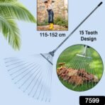 115-152 CM Rake for Gardening, Stainless Steel Telescopic Garden Rake for Quick Clean Up of Lawn and Yard, Adjustable Rake Claws Spacing Garden Broom with Long Handle for Clean Leaves (MOQ :- 12 pc) - Image 2