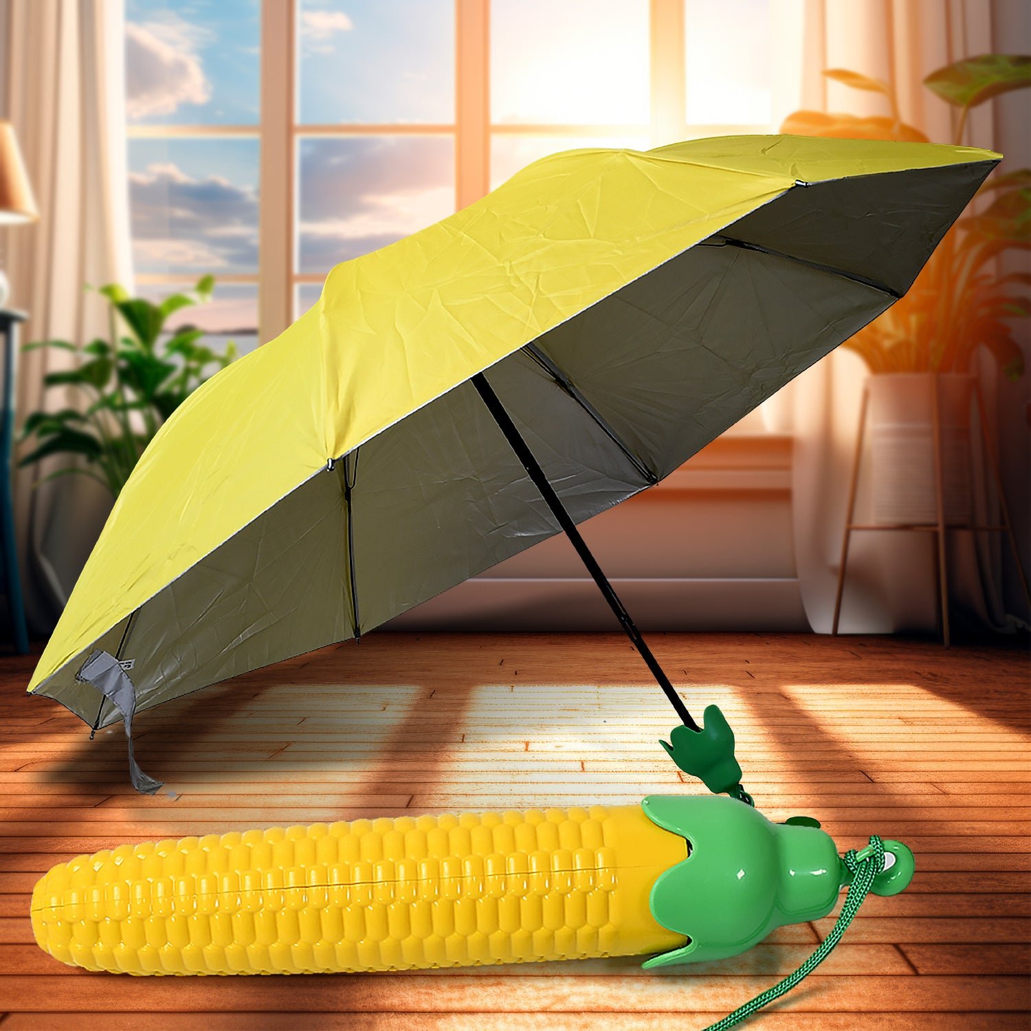 1_1beca27a-6577-44b9-b622-369cb09af8fb.jpg Vegetable shaped Folding Umbrella, Plastic Case Creative Fashion Folding Mini Sun Shade Rain Umbrella, Unique Umbrella, Sun & UV Protection, Cute Design (1 Pc) - Image 1