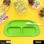 Biodegradable 3-Compartment Plastic Food Plate with Spoon for Snacks (1 Pc)