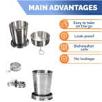 2-in-1 Stainless Steel Camping Folding Cup with Keychain - Image 2