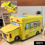 School Bus Shaped Portable Foldable Toy Box Storage with Lid (1 Pc) - Image 2