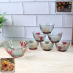 Rose glass Multipurpose Pudding / Dessert / Ice Cream Bowl Set for Home use, Home & Kitchen Serving Bowl for Sundae, Sweets, Snacks, Fruit, Pudding, Nuts or Dip, Serving Bowls 6 Medium & 1 Big Bowl (Set of 7 pc)