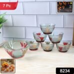 Rose glass Multipurpose Pudding / Dessert / Ice Cream Bowl Set for Home use, Home & Kitchen Serving Bowl for Sundae, Sweets, Snacks, Fruit, Pudding, Nuts or Dip, Serving Bowls 6 Medium & 1 Big Bowl (Set of 7 pc) - Image 2